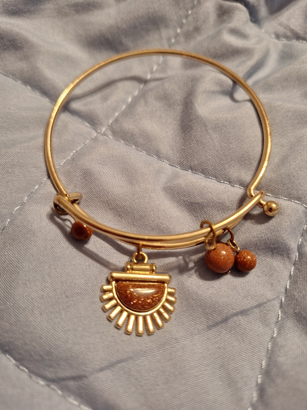 Gold Sand Stone Sunburst Charm Bangle Bracelet - Women's Jewelry